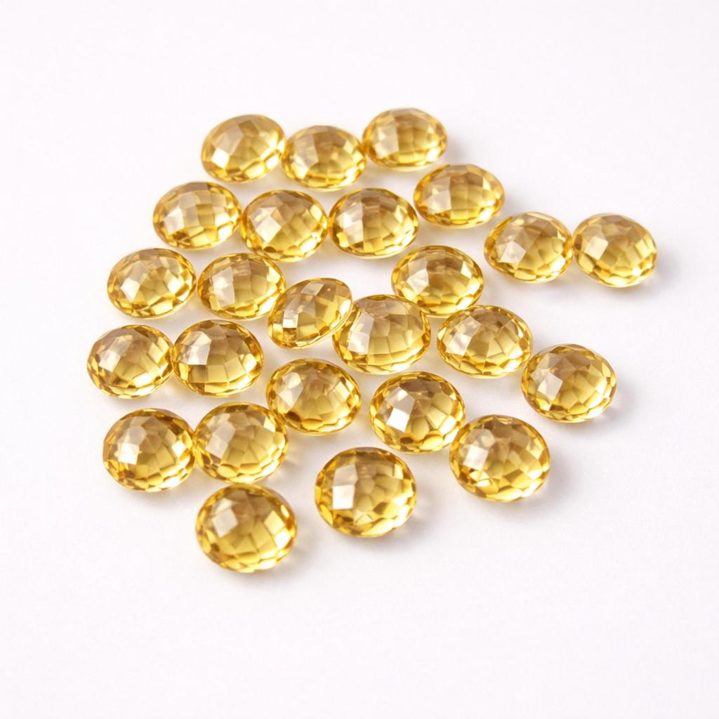 Citrine Gemstones, Round Faceted Citrine Cabochons, Natural Yellow Semi-Precious Stones