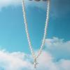Trendy European-American Easter Pearl Rhinestone Cross Pendant Choker Necklace