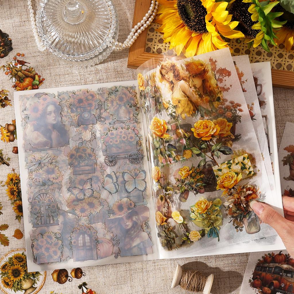 Recall The Past Series Vintage Plant Flower Character Landscape Sticker Book Creative DIY Journal Material Collage Stationery