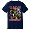 Classic Horror Mens Tshirt  with A Classic Style Featuring Patterns of Frankenstein and Werewolves on The Shirt