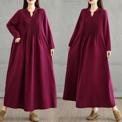 Autumn Long Sleeve Maxi Dress Cotton Loose Casual Plus Size Women Oversize Long Dress