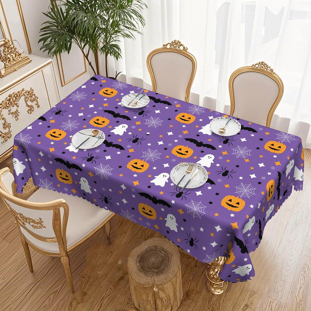 1 Purple And Black Decorative Tablecloth, Haunted House, Halloween Event Easy-To-Clean Tablecloth, Suitable For Round Tables