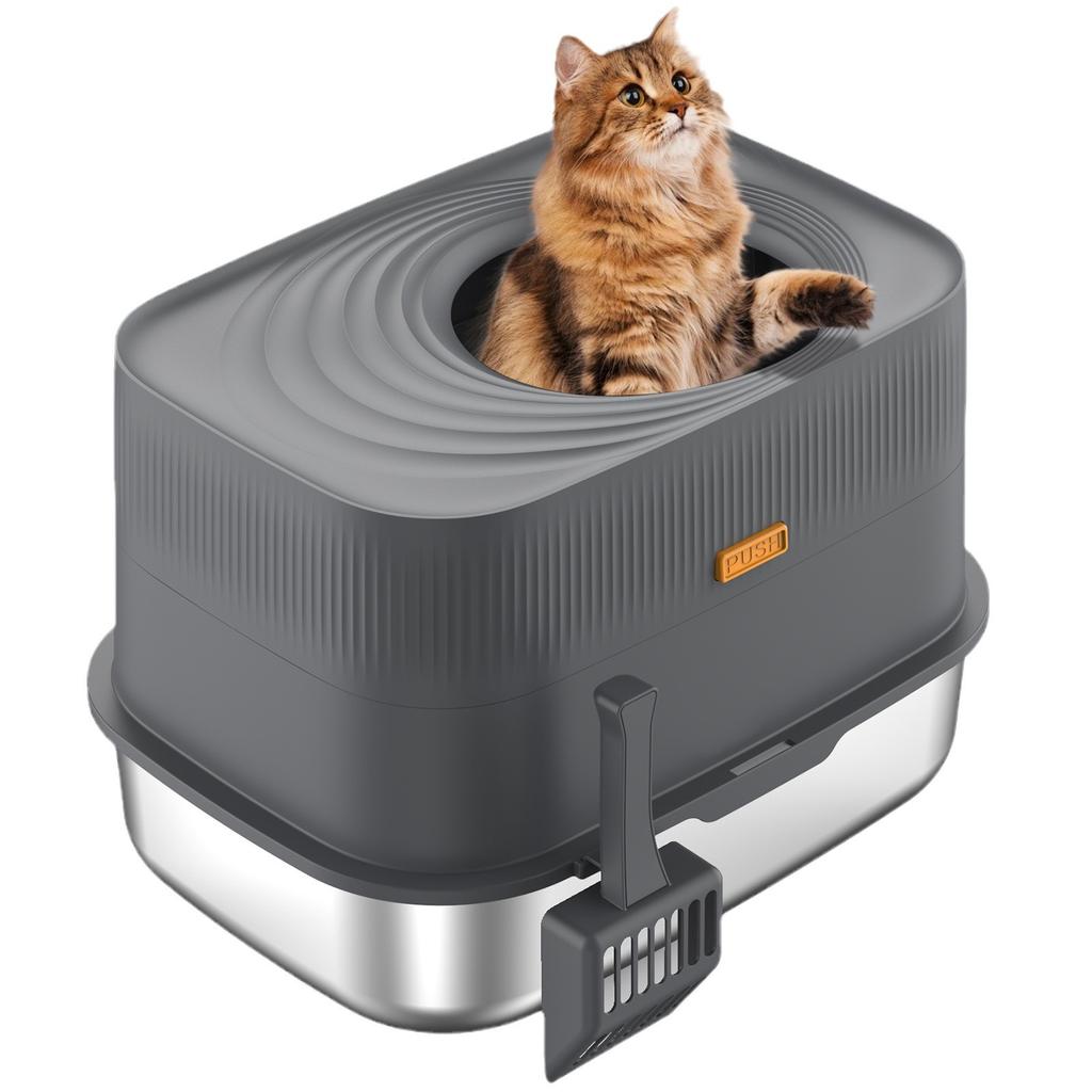 Stainless Steel Large Fully Enclosed Cat Litter Box Top Entry Easy Clean Pet Product Supplies Non-Sticky Cat Bedpans Accessories