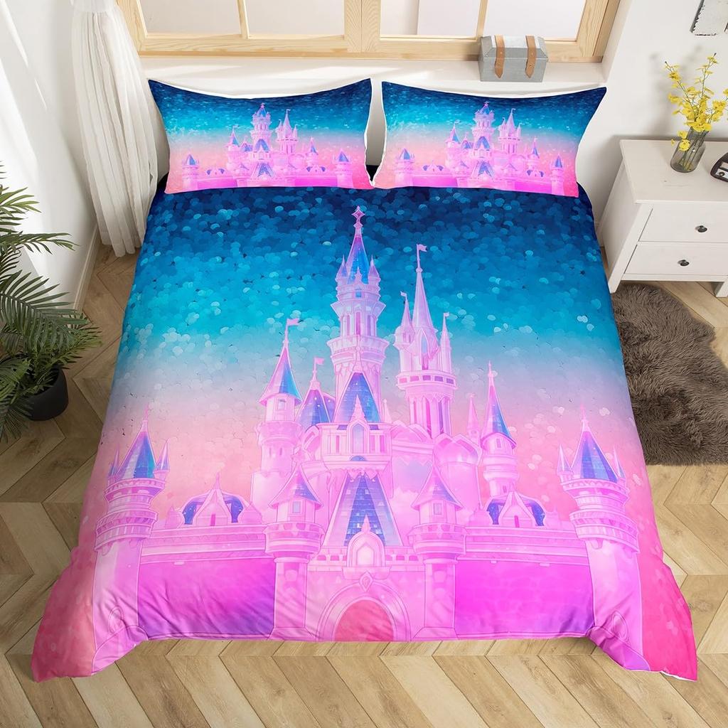 Castle Duvet Cover Sets For Girls Queen Twin Size Lightweight Down Quilt Covers Room Decor 2 Pillowcases 1 Duvet Cover No Quilt