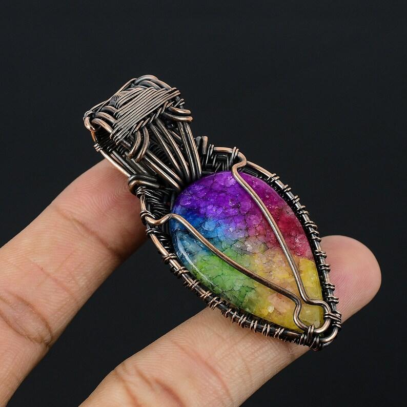 Rainbow Solar Quartz Pendant Gemstone Copper Wire Wrapped Pendant Copper Jewelry Quartz Jewelry Handmade Pendant Anniversary Gifts For Her