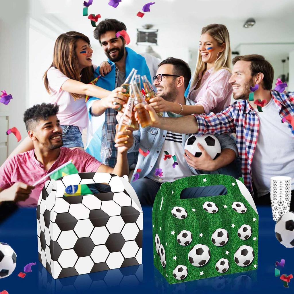24 Pieces Soccer Treat Box Party Gift Boxes with Handle for Kids Birthday Soccer Party Favor Candy Box