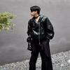 Men's Trendy Black PU Leather Hooded Jacket with Oblique Zipper - Korean Style for Spring and Autumn