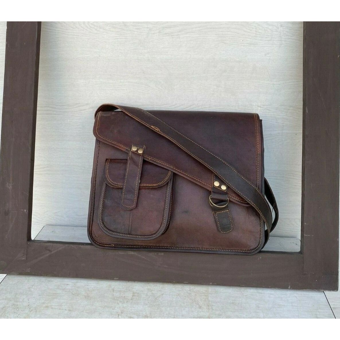 

Женский винтажный портфель ручной работы из итальянской кожи для ноутбука, сумка-мессенджер 13 x 10 x 4 in