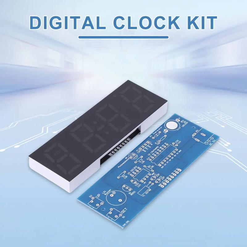 DIY MCU Electronic Clock LED Kit Light Control Temperature Thermometer Function for Desktop Bedroom Night Stand Decor