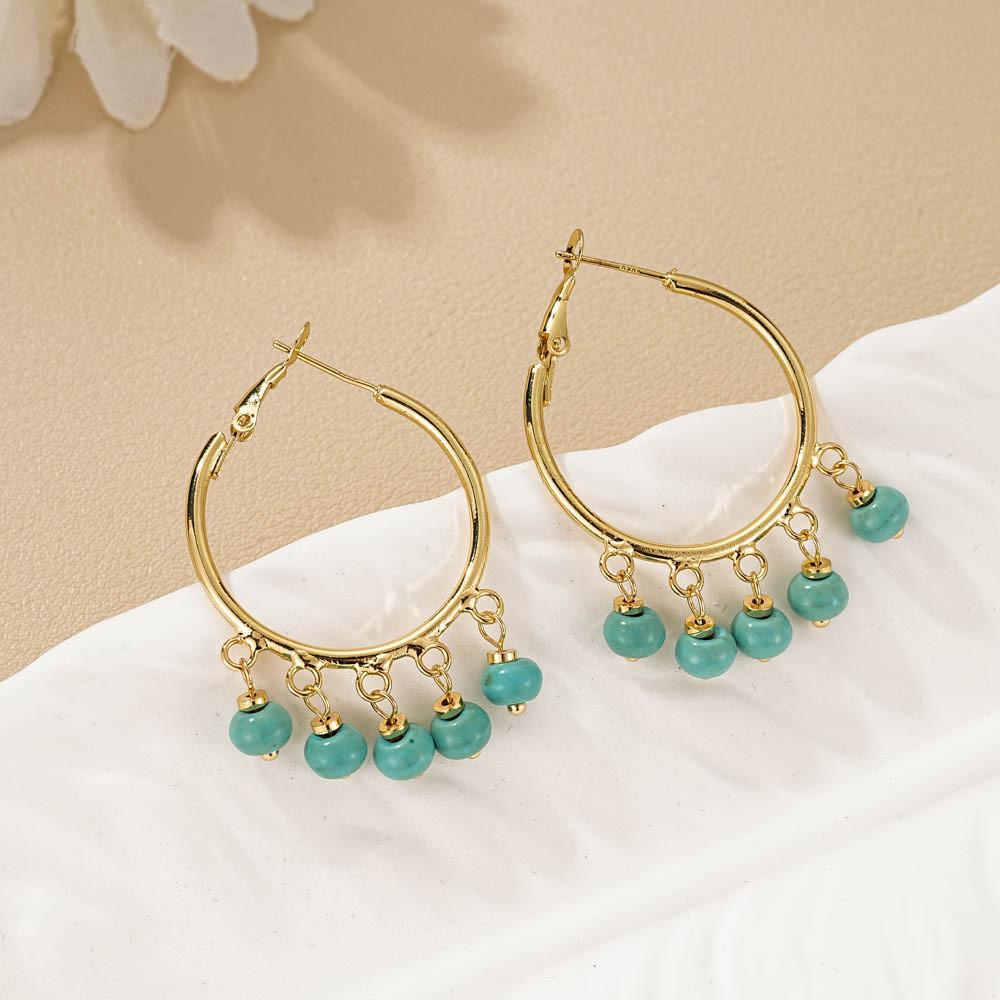 Blue Copper Earrings With Natural Stones Simple And Elegant Circle Earrings