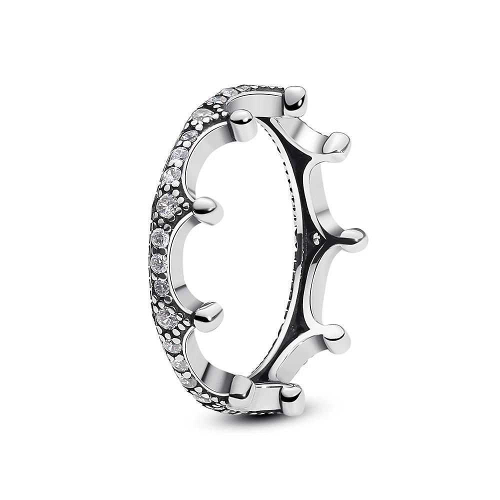 925 Silver Heart-shaped Circular Crown Ring, Sparkling Classic Zircon Couple Jewelry, Exquisite Gift
