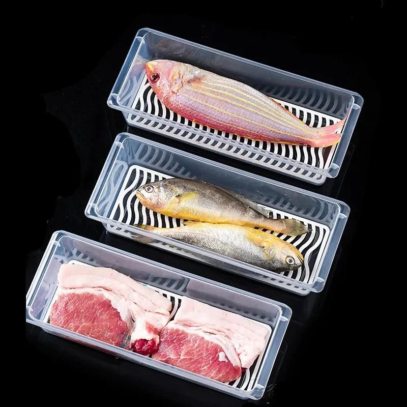 

Crisper Plastic Drainer Fish Box Fresh Vegetable Storage Box Meat Food Storage Fridge Organizer Storing Food in The Home Kitchen