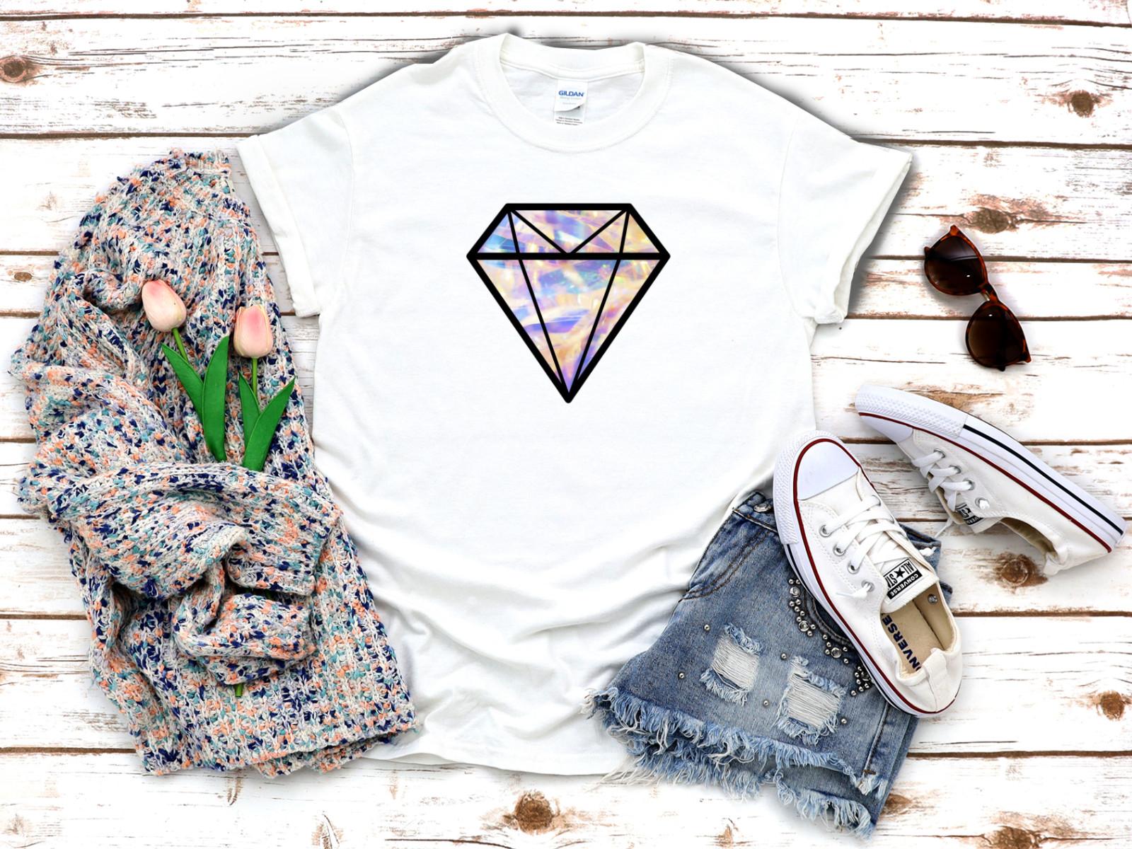 

26 Holographic Diamond Crystal Style White Women s 3 4 Short Sleeve T-Shirt C034 Unisex T-Shirt XXL