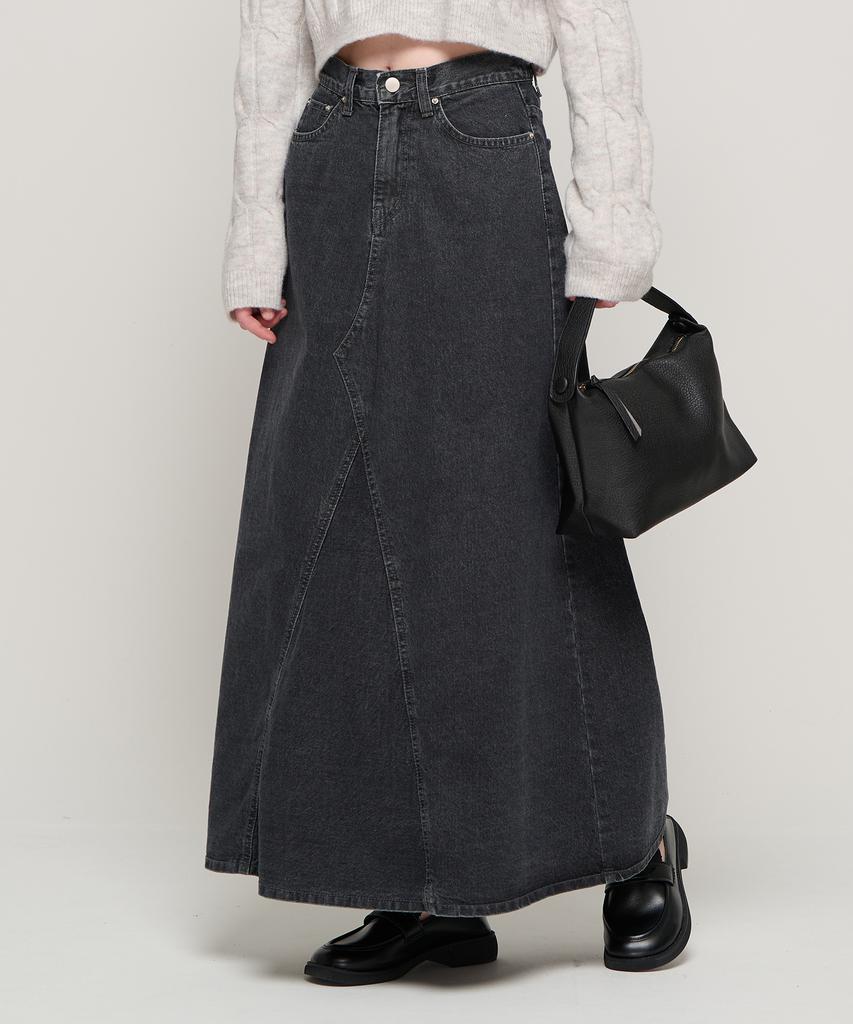Road Road Maxi Denim Lange Rok (Zwart)