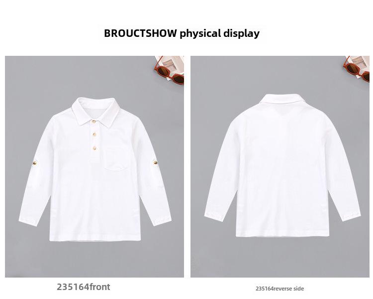 Chlapecká trička s dlouhým rukávem z čisté bavlny, Dívčí bílá spodní trička, Školní uniformy s klopou, Třídní uniformy na jaro