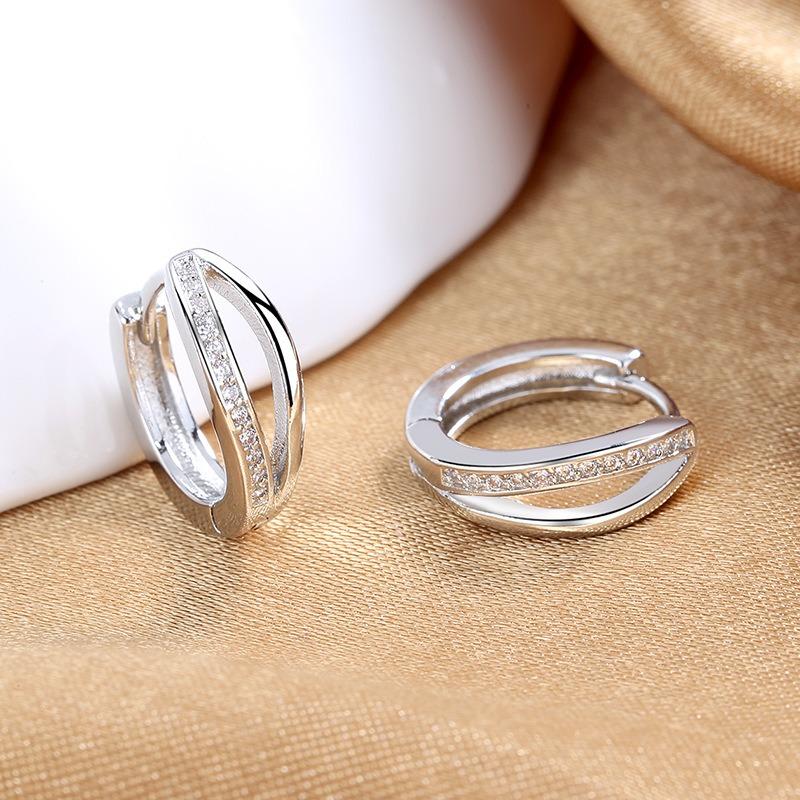 925 Silver CZ Zircon Earrings For Women Fashion Luxury Geometric Double Circle Drops Earring Party Fine Jewelry