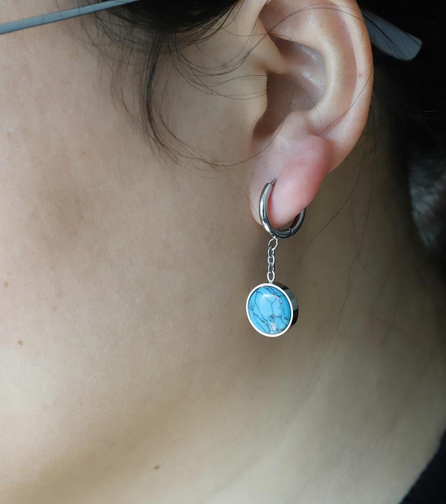 Elegant 3D Turquoise 12MM Pendant Earrings with Stainless Steel Clasps for Women