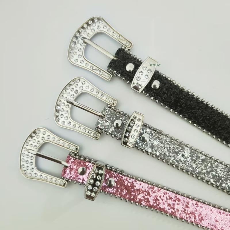 Women's Sparkly Punk Waist Belt Rhinestone Studded Glitter Crystal Buckle 1Pcs for Club Rave Events