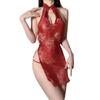 Sex Underwear Sexy Water Drop Hollow Disc Buckle Pendant Lace High Waist Split Antique Cheongsam Uniform Hollow Perspective
