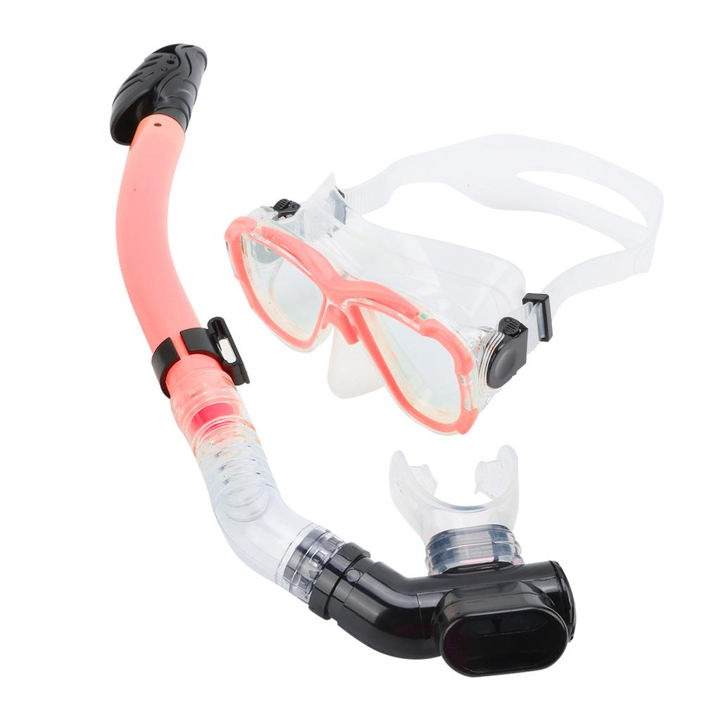 Adults Snorkel Set AntiFog Diving Cover Tempered Glass Goggles with Dry Top Snorkel Tube(Blue )