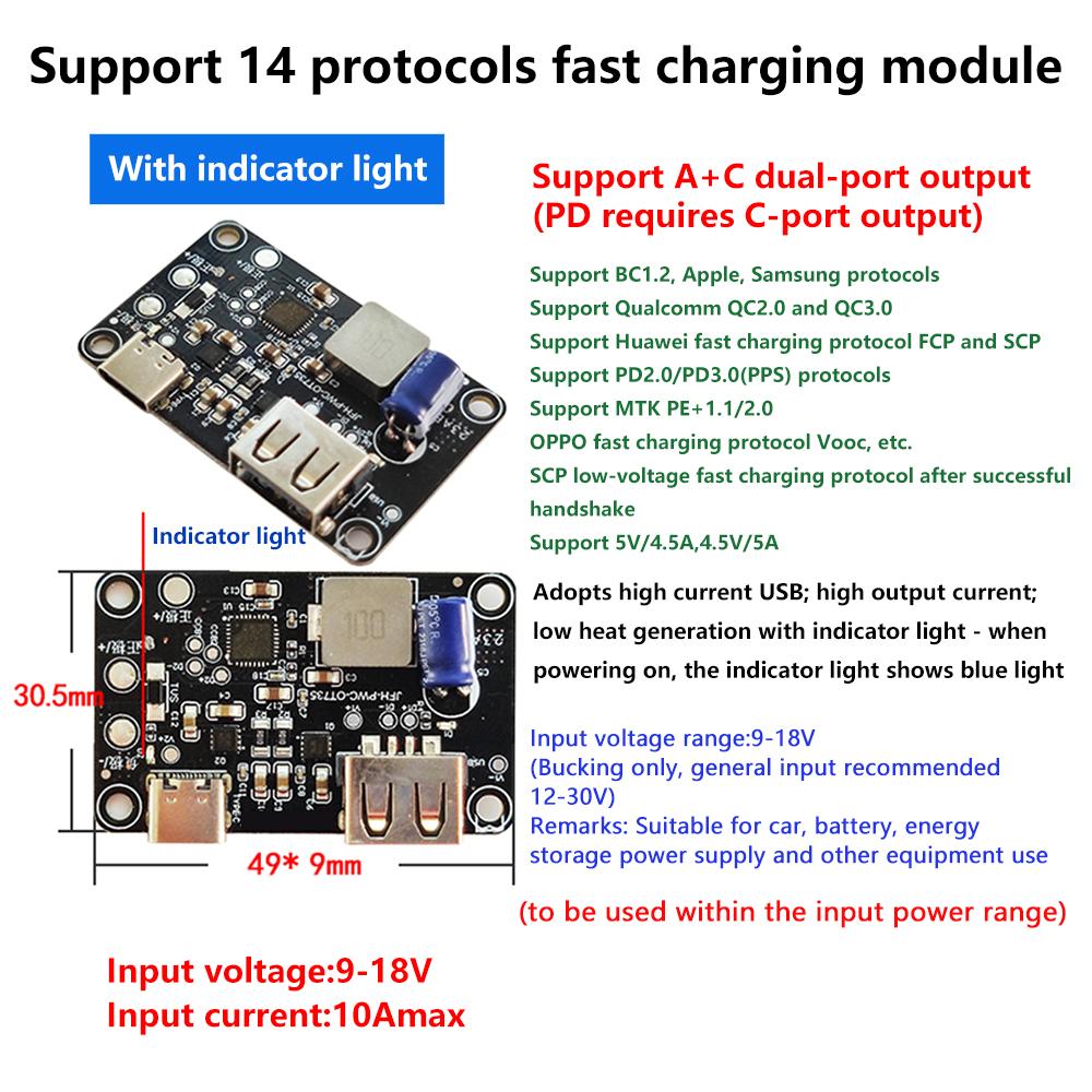 QC3.0 QC2.0 USB +Type-C Dual USB PD/QC Fast Charge Buck Board 9V-18V Mobile Power Bank 18650 Charging Module