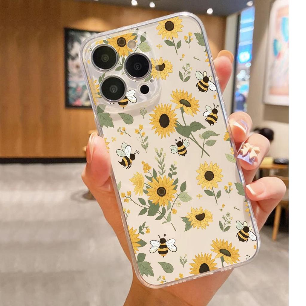 Custodia Trasparente Anti-Caduta Fiore Giallo Ape per iPhone 14/15/16/17 Pro Max
