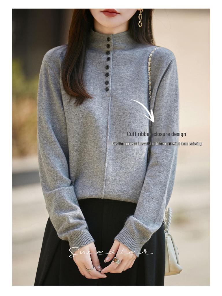 Stylish Women's Semi-High Neck Knit Sweater: French Autumn/Winter Collection