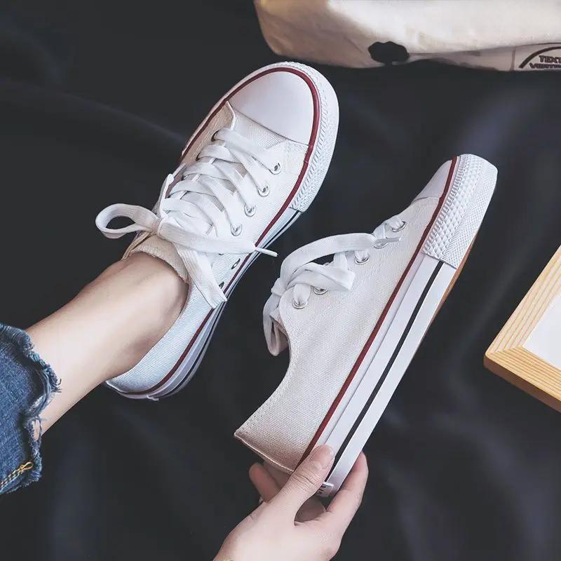 Shoes For Women Low-Top Vulcanized Canvas Platform Sneakers Black Flats Tennis Female Classic Student Small Couples Skateboard