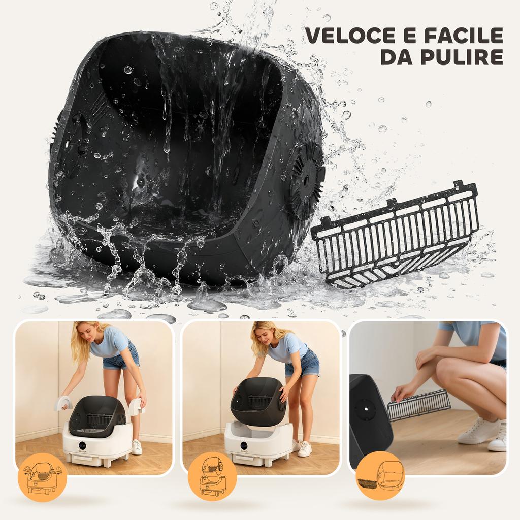 Self-Cleaning Litter Box with Open Design, Safety Sensors and Deodorant, In PP and ABS, 50x54x55 Cm, White