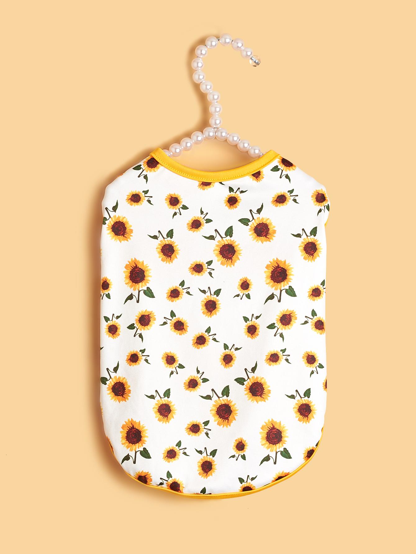 

Pet Clothes for Dog Cat Puppy Tank Top Coat Sunflower Printed Comfortable Sweatshirt Dog Floral Outfits Apparel Cat Cloth XS（old） білий