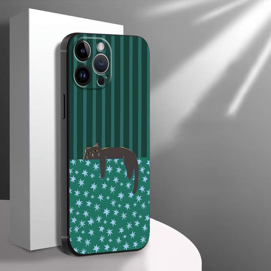 Funda Phone Cover Phone Case for Apple iPhone 17 Pro Max 11 Air 14 XR XS MAX 13 16 15 Pro 7 8 12 17e Cartoon Grid Cat