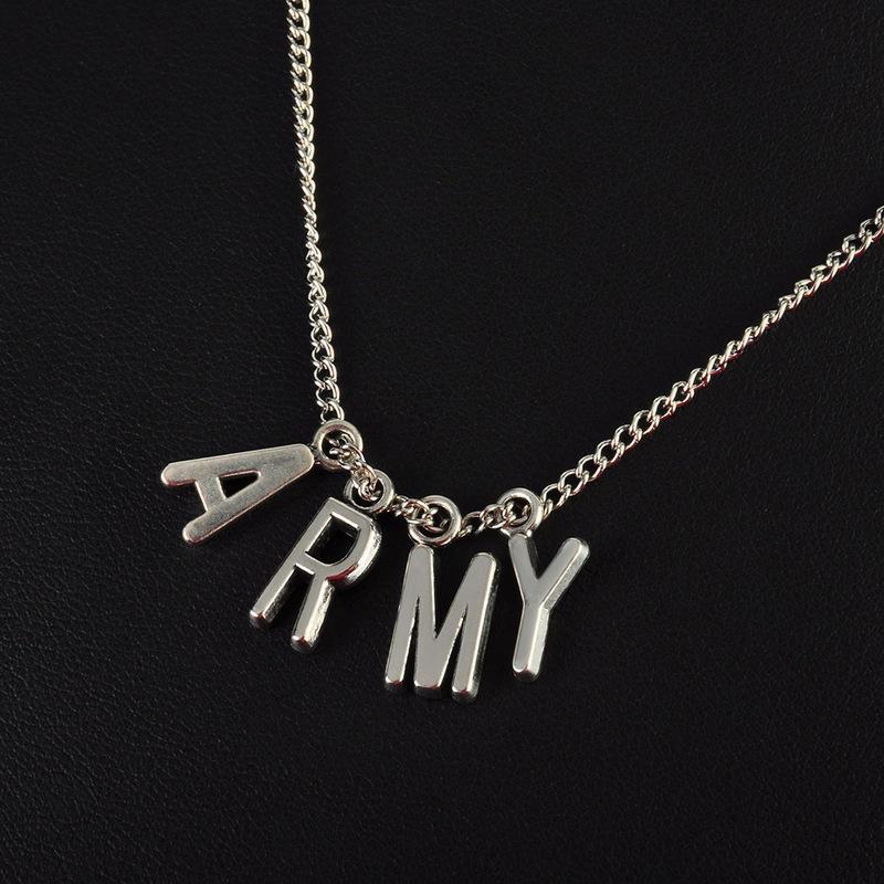 BTS ARMY Letter Charm Necklace, Silver Letter Charm Pendant, Kpop Fans Jewelry Gift, Bangtan Boys Fan Merch for ARMY
