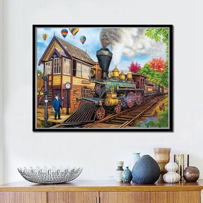 DIY Villa Scenery Diamond Painting Full Round Train Diamond Embroidery Cross Stitch Full Rhinestone