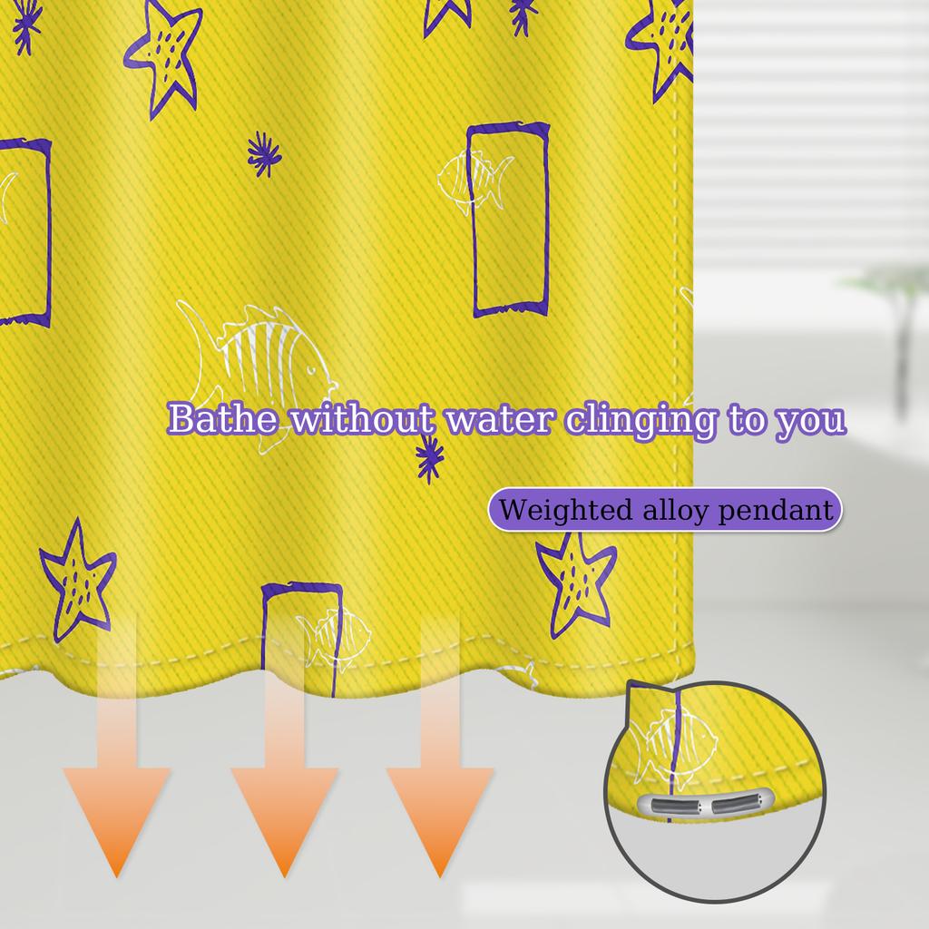 Sunny Yellow Starfish Shower Curtain - Coastal Polyester With Beachy Vibes