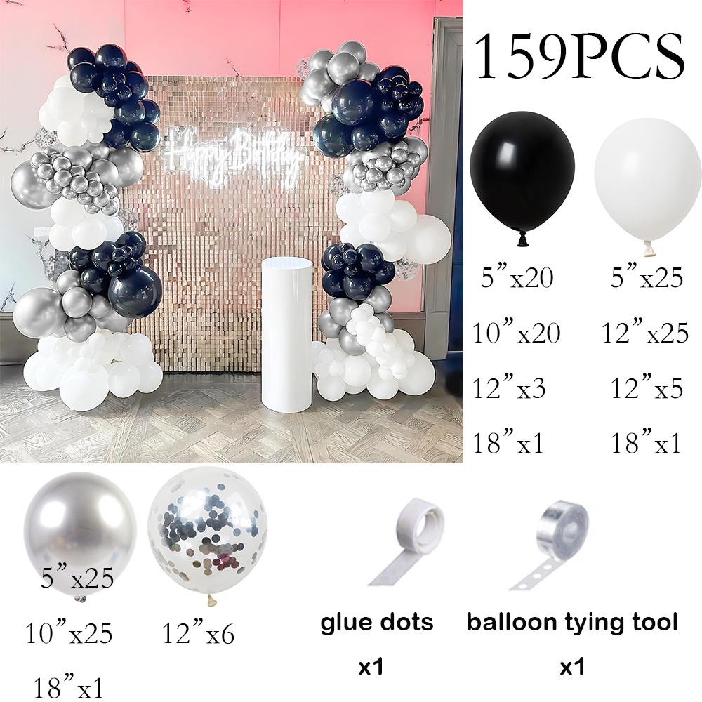 

Metal Silver Balloons Garland Black White Silver Confetti Balloon Arch Kit Graduation Baby Shower Wedding Anniversary Decoration AS Picture