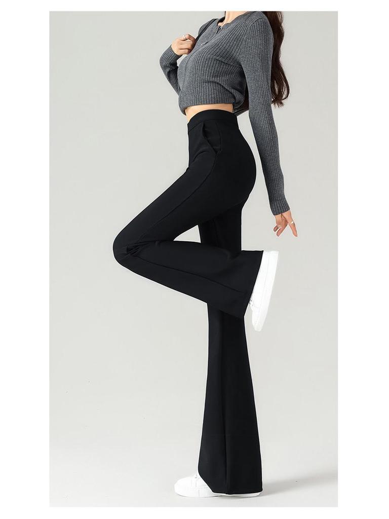 Women's High-Waisted Black Flare Pants - Slim Fit, Stretch, Petite Size, Spring/Autumn 2026 Collection