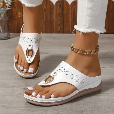 Women New Summer Thong Sandals Fashion Clip Toe Beach Shoes Flip Flops Solid Color Wedges Comfortable Slippers Sandalias Mujer