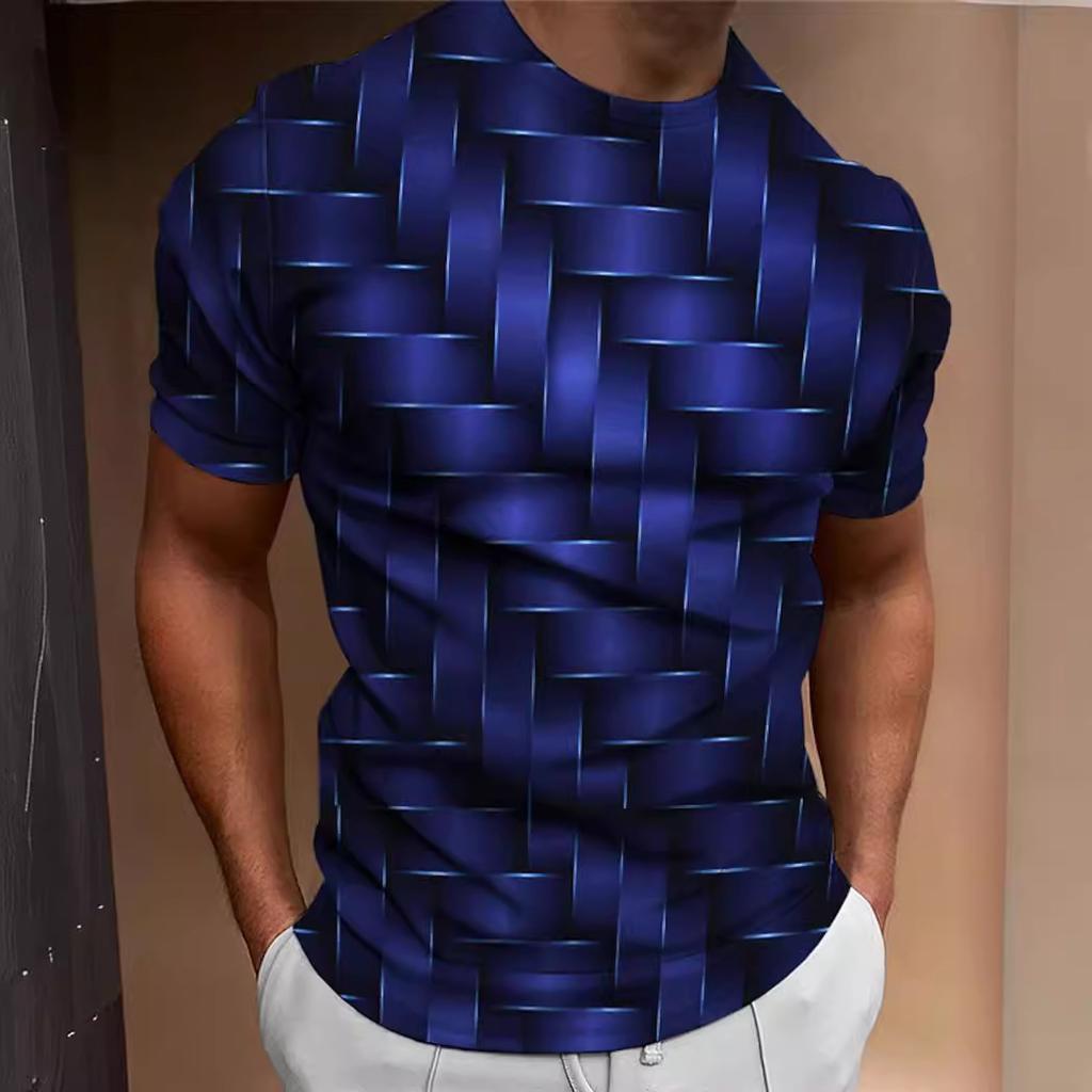 Summer Round Neck 3D Woven Pattern Print Top Fashionable Casual Short Sleeved Men's T-shirts
