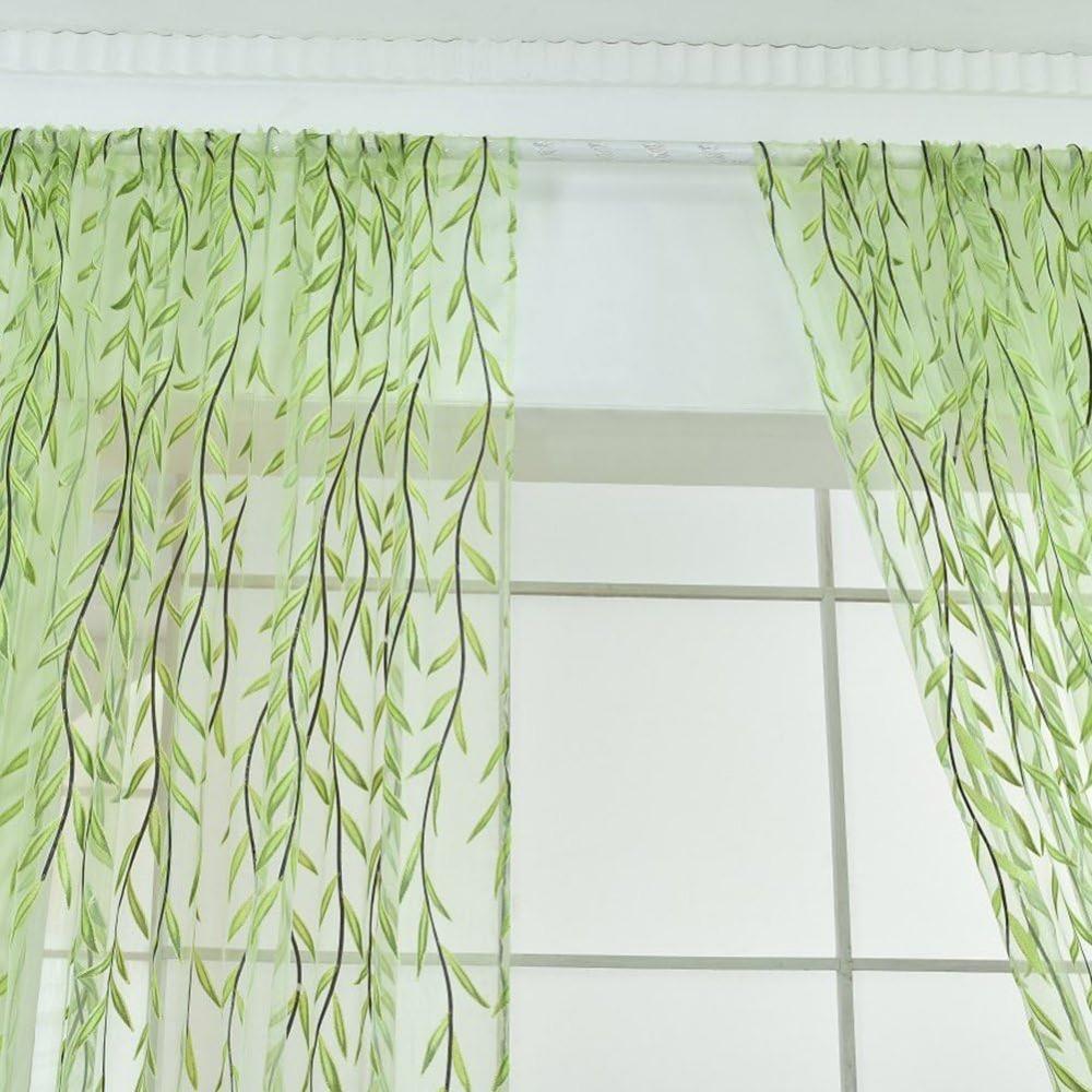 Pieces Window 2 Willow Leaf Curtain Voile Tulle Room Salix Leaf Sheer Vine Drapes Curtain Willow Leaf Curtain For Living Room Bedroom Balcony