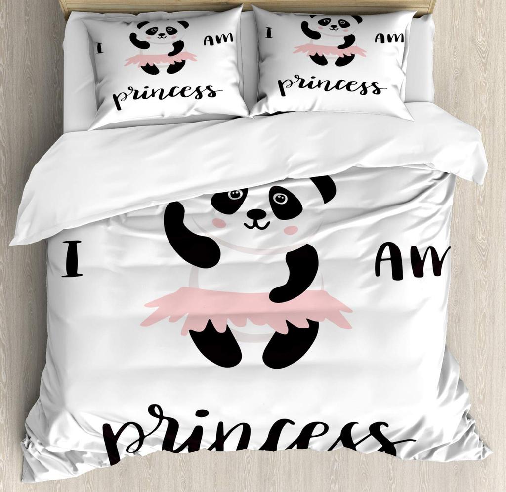 Kid Duvet Cover Twin, Cute Panda Bedding Set for Bedroom Decor, Kawaii Black White Bear Comforter Cover for Children Boys Girls