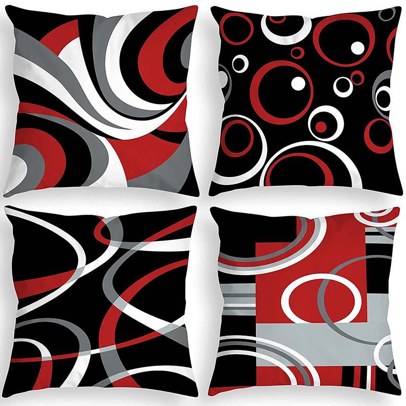 Popular Simple Geometric Abstract Red Black Striped Sofa Cushion Pillow Case Home Removable Washable