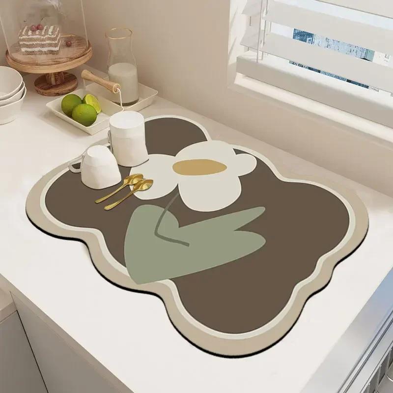Black Marbling Super Absorbent Tableware Dish Drying Mat Kitchen Bottle Anti-slip Rug Luxury Kettle Dinnerware Bar Counte