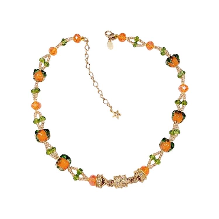 

Stylish Lightweight Glass Vegetable And Fruit Design Necklace With Elegant Rhinestones Embellishment For Daily Wear