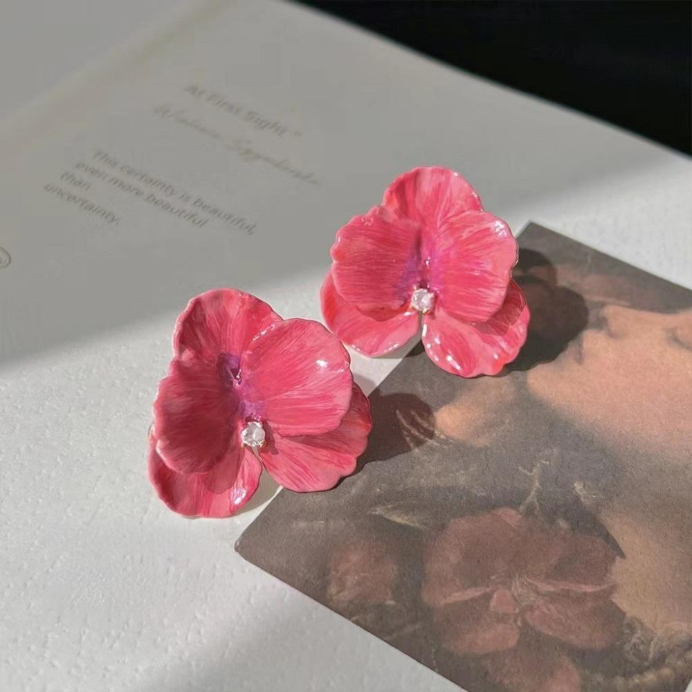New retro petal design exquisite earrings drop glazed rose red flower earrings Oil Dropping Flower Earrings women jewelry