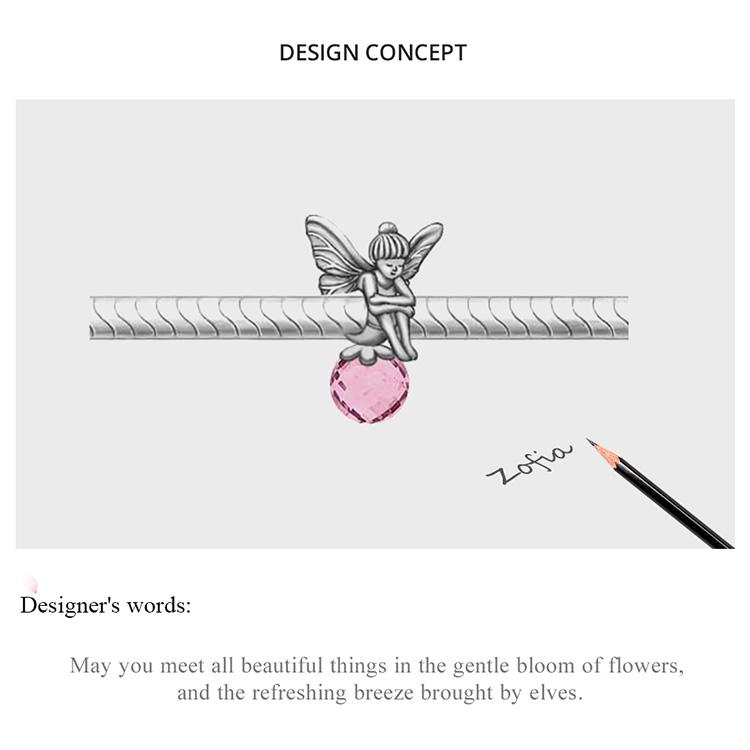 WOSTU Blume Elf Charme 925 Sterling Silber Rosa Zirkon Fee Perle Fit Original Armband Anhänger Geschenk