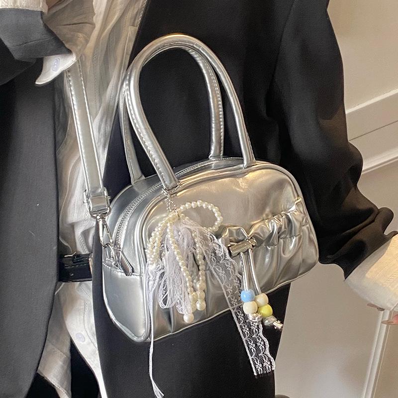 Korean Version of the New Fashion Niche Pleated Sense Portable Boston Bag Women's Casual Temperament Versatile Style Shoulder Messenger Bag