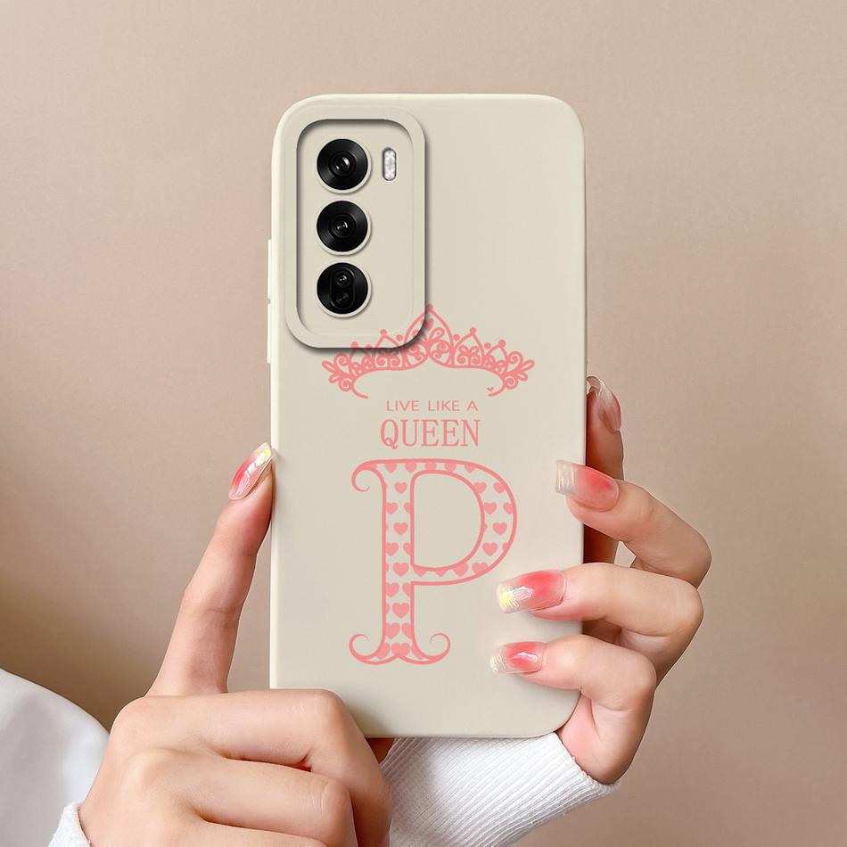Couple Cover For Oppo Reno 12 Pro 5G Case Crown Letter High Quality Soft Liquid Silicone Protective Cover For Oppo Reno12 Fundas