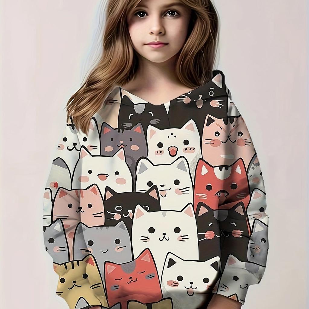 Children's Clothing Hoodies Long Sleeve Kids Clothes Girl Boy Autumn Sweatshirt Cartoon 3D Cat Print Streetwear Children Top