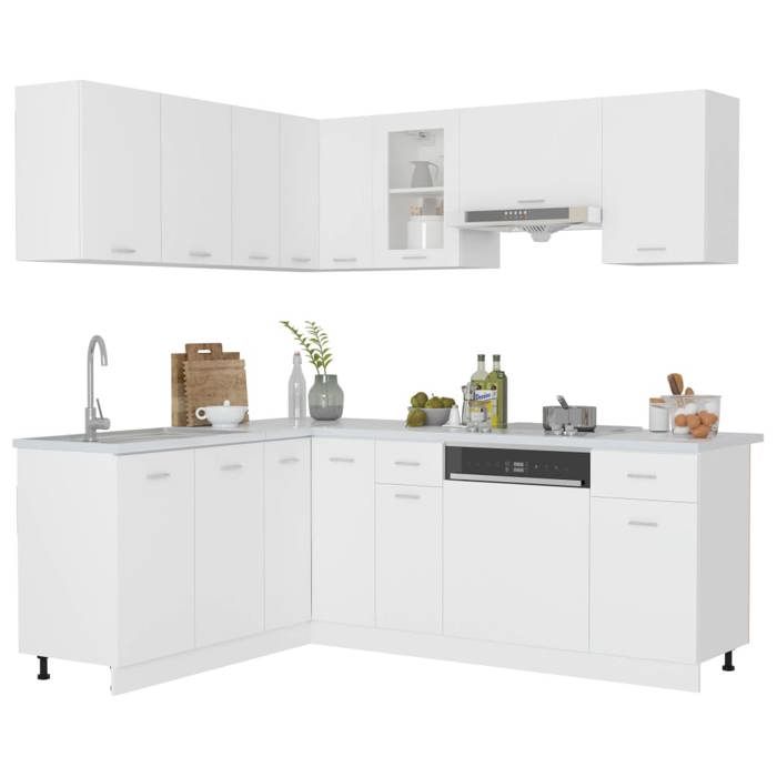 Ensemble de meubles de cuisine - vidaXL - 11 pcs - Blanc - Aggloméré - Design contemporain