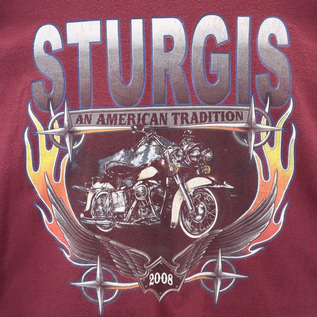 GILDAN Back print STURGIS Short sleeve T-shirt 2XL Bordeaux Bike Big Size Men's Used